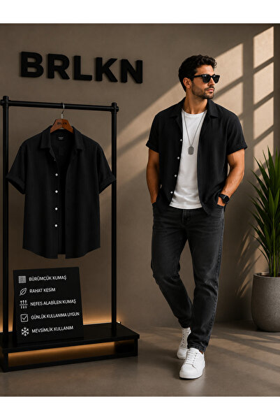 BRLKN Majica kratkih rukava od seersucker tkanine u stilu Alaçatı, unisex, be...
