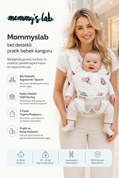 Mommyslab Bebek Ergonomik Pratik Kanguru Taşıyıcı Çok Yönlü Ayarlanabilir Sır...