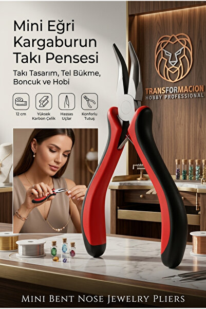 Transformacion Profesyonel Mini Eğri Kargaburun Takı Pensesi 12 cm - Krom Van...