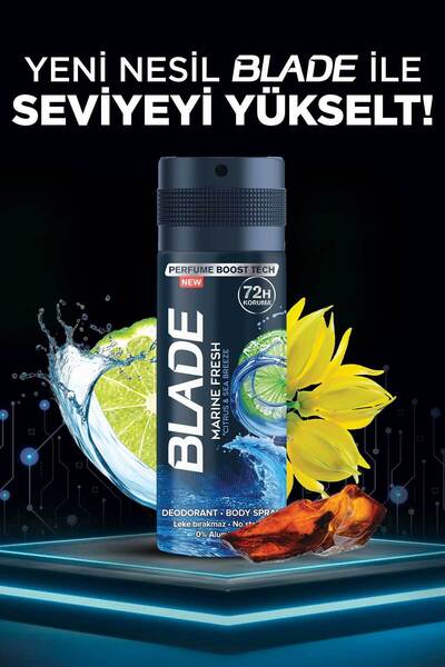 Blade Marine Fresh Erkek Alüminyumsuz Deodorant Body Spray 6x150ml Hızlı Kurur,Leke Bırakmaz