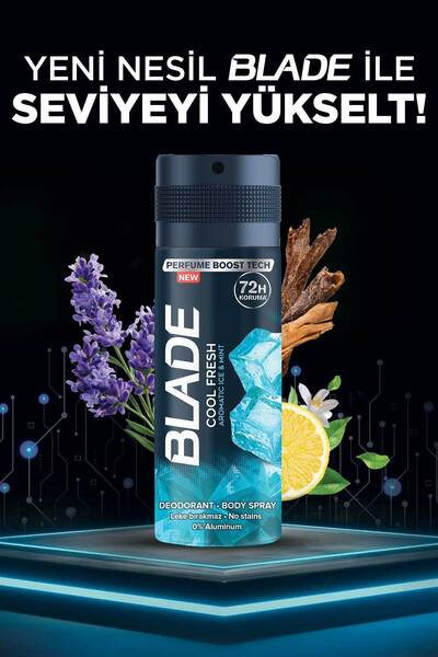 Blade Cool Fresh Erkek Alüminyumsuz Deodorant Body Spray 3x150ml Hızlı Kurur,Leke Bırakmaz