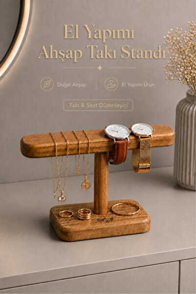 Myend Suport unic pentru bijuterii, realizat manual din lemn natural, organiz...