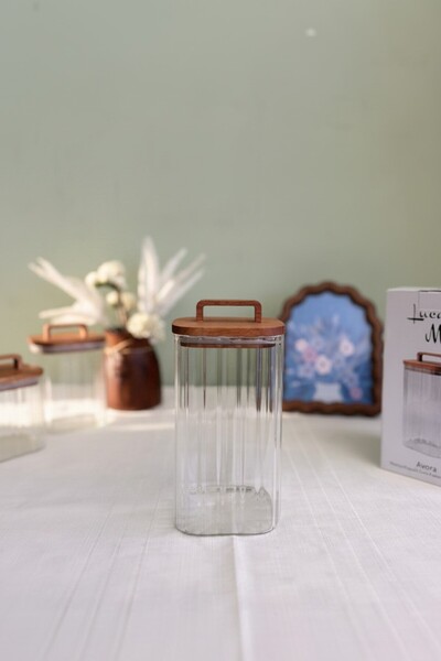 Luca Mia Avora Luxury Acacia Lid Square Glass Jar (1350 ml 10X10X17.5 cm)