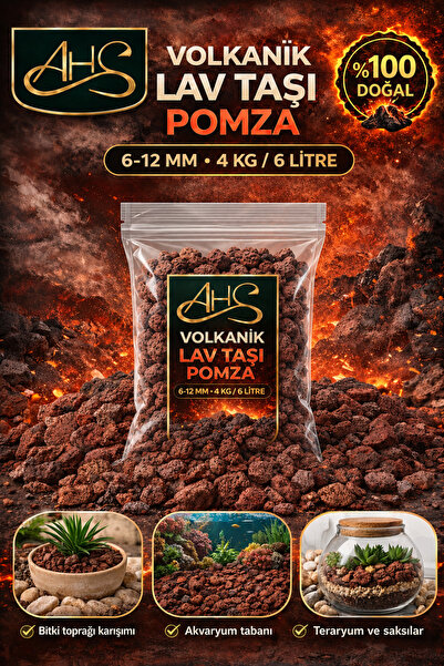 AHS Pomza 6-12mm 4 Kg 5 Litre Lav Taşı Kırığı Kırmızı Akvaryum Teraryum Volka...