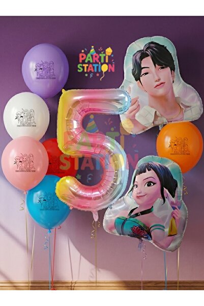 Parti Station K-Pop Demon Hunters 5 Years Old Balloon Set Double Sided 9 Piec...