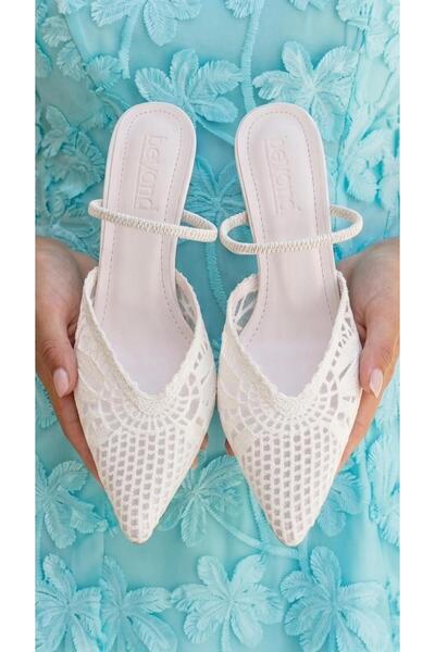 Beyond Women's White Knitwear Strappy Pointed Toe Evening Dress Shoes 8.5cm B...