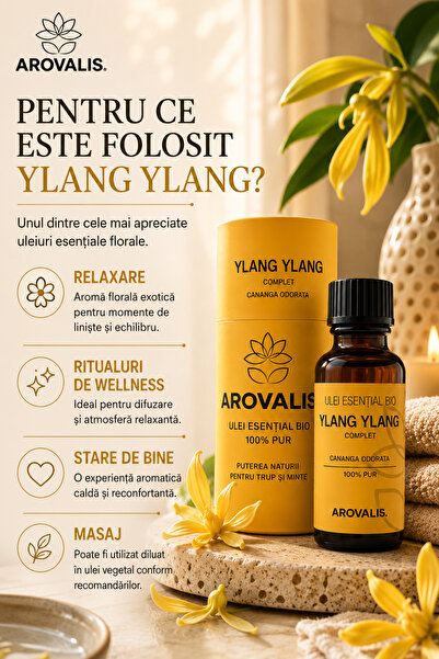 Arovalis. ULEI ESENȚIAL BIO DE Ylang Ylang 10 ml (Cananga odorata) 100% PUR