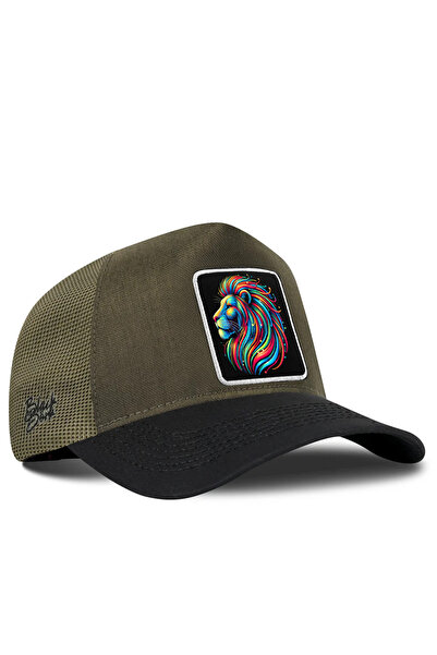 BlackBörk Cordura Black-Khaki Trucker Hat with Lion Logo