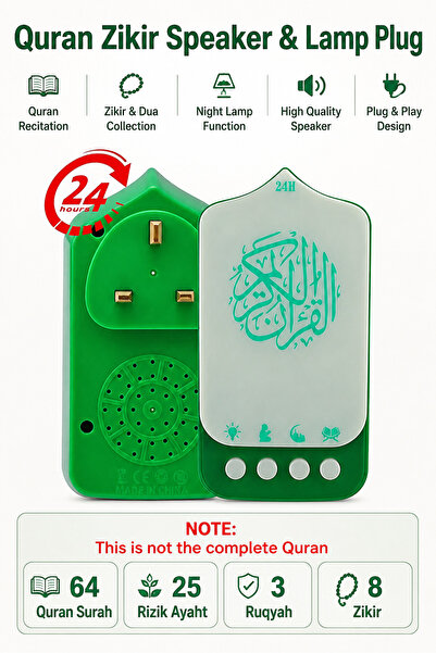 Denx Wall Mounted Quran Speaker with LED Lamp, Mp3 Plug-in-Play 24-Hour Smart...