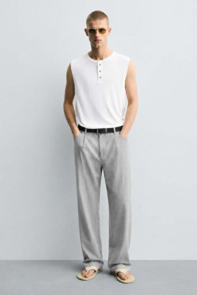 Madmext Gri Pilili Relaxed Fit Pantolon E6588