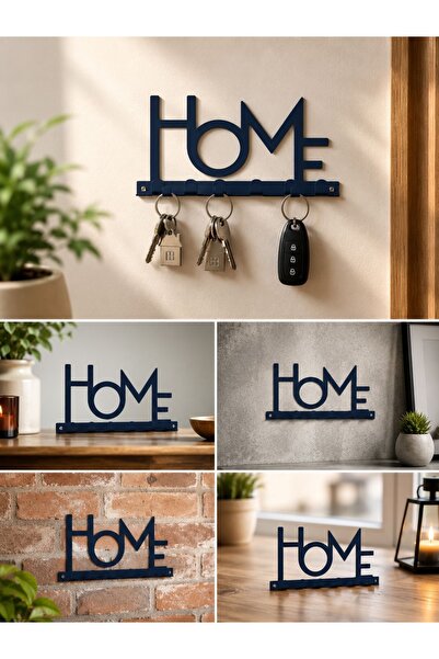ALHAUS Home Yazılı Siyah Metal Anahtarlık Askısı 6 Kancalı, Dekoratif Duvar A...