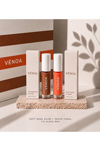 Venoa 2’li Dudak Parlatıcısı Seti – Nude & Peach Lip Gloss, Dolgun ve Parlak ...