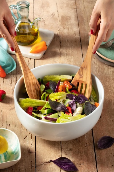 Demy Craft Olive Tree Handmade 2 Piece Salad Serving Set, Wooden Spoon and Fork, 30 Cm.
