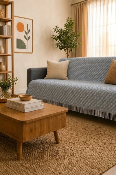 Gizo Home Ars |   Cotton Non-Slip Washable Multi-Purpose Bohemian Sofa Cover Single&Triple 180X210 Sofa Bed Cover, Armchair Cover, Sofa Shawl Blue Color