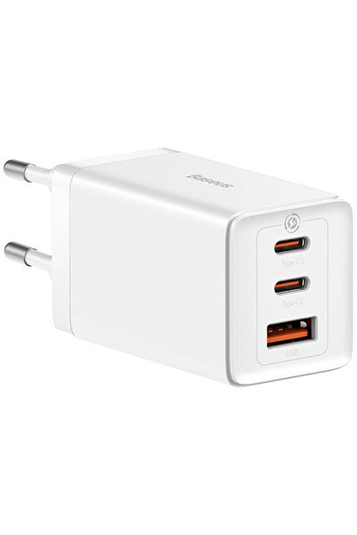 Baseus GaN5 Pro, 2 porturi USB C si 1 port USB, Cablu USB C la USB C, 65W, Alb