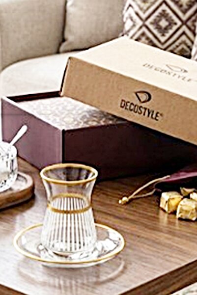 DECOSTYLE Dik Dekor Gold İrem Cut Decorated 12-Piece Tea Set for 6 People - L...