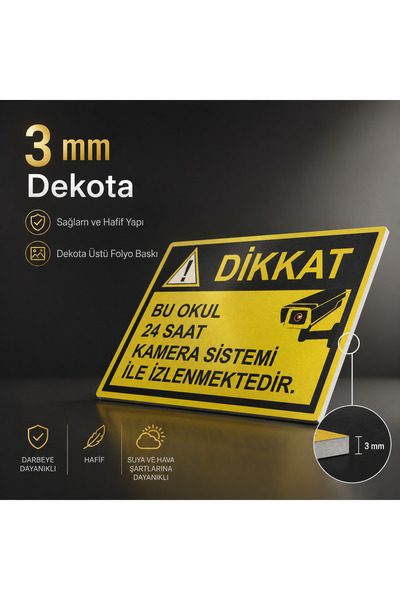 HiperAD Reklam Camera Warning Sign 25X35 cm 3 mm Foil Printing Above the Property Warning This School Is Monitored by a 24-Hour Camera System Sign