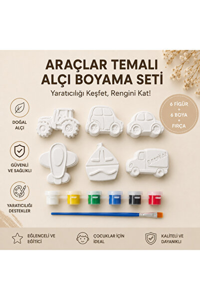 Şahi Workshop 6’lı Araç Figürlü Kendin Yap Boyama Seti – 6 Akrilik Boya + Fır...
