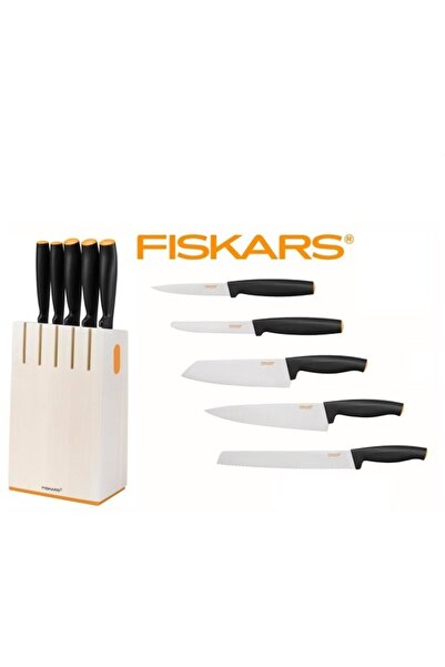 FiSKARS Bloc de lemn cu 5 cutite, negru, alb