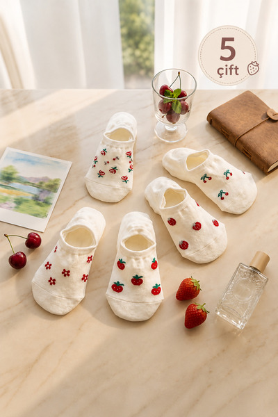 Hitit Socks Șosete scurte invizibile cu model de fructe și flori, de calitate...