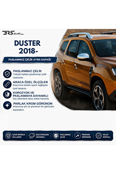 ServetDizaynOto Dacia Duster Uyumlu 2018-2024 Krom Ayna Kapağı 2 Parça Paslan...