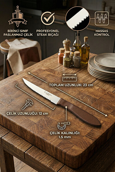 CASTLE KITCHEN Lazbisa Hand Caft Serisi Steak Mutfak Bıçak Seti 6'lı Steak Et Yemek Bıçağı (MFT-2344)