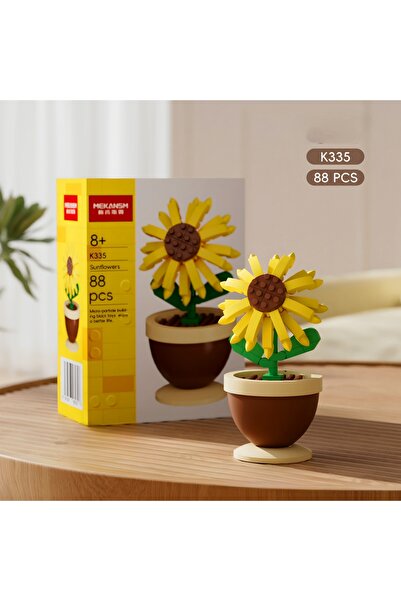 DEK BRICKS Yapı Bloklu Ayçiçeği Saksı Seti 88 Parça | Masaüstü Dekoratif Çiçek