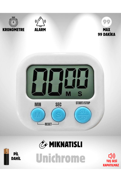 Folveit Beyaz Renk Dijital Ekranlı Alarmlı Kronometre Mıknatıslı Mutfak Zaman...