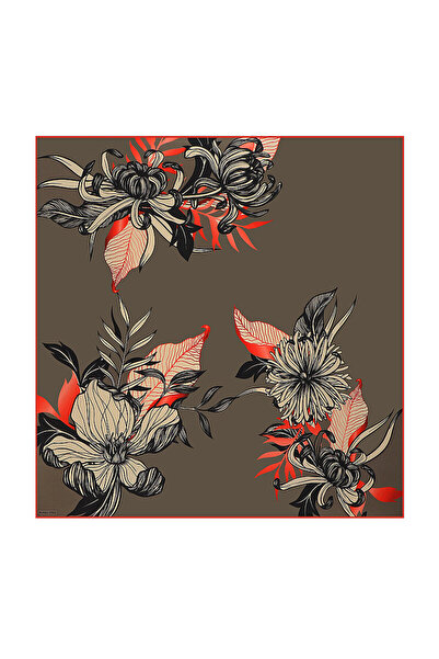 Bursa İpek Khaki Cagla Pattern Twill Silk Scarf