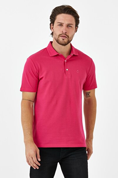 ENQUE Ανδρικό μπλουζάκι Basic Polo Neck Plain Comfort Pink