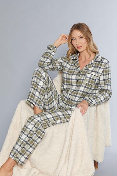 DOWRY Boydan Buttoned Plaid Thick Woven Fabric Long Sleeved Shirt Homewear Pa...