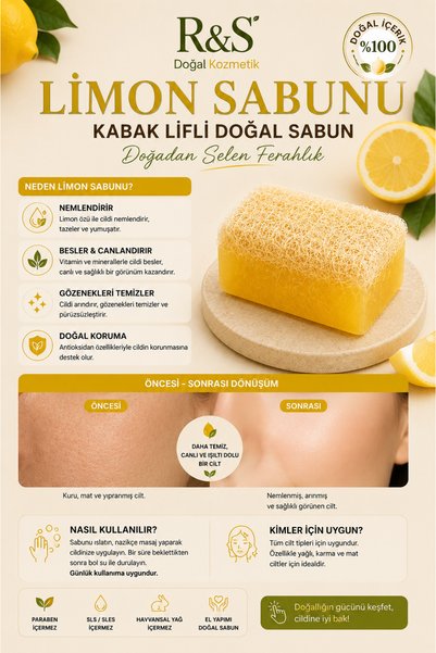 R&S Doğal Kozmetik Pumpkin Fiber Lemon Soap - Handmade Skin Cleansing Soap with Exfoliating Effect