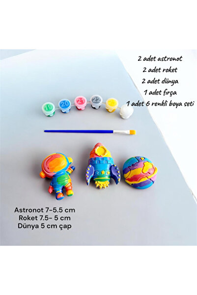 Loyameri Kidsshop 6 Figures of Astronauts, Rocket, Earth/Space Themed Stone P...