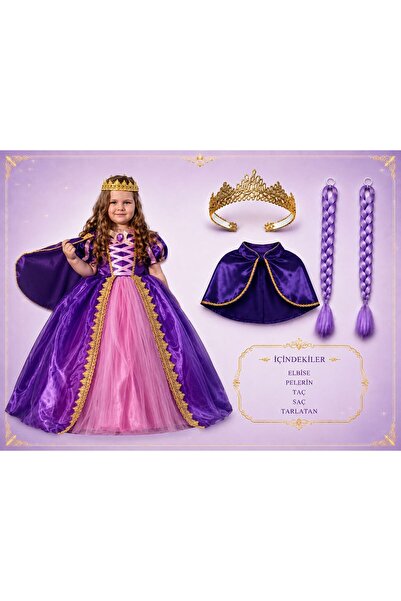 dilaydamla kids Rapunzel Kostüm - Taçlı Rapunzel Kostüm - Taçlı Pelerinli Rap...