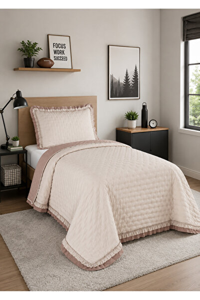 LALHOME طقم غطاء سرير مفرد لارا 180x240 سم - مع وسائد مزخرفة 100% بوليستر بيج...