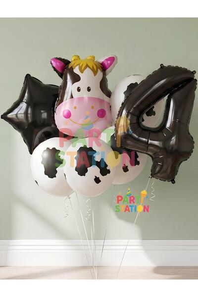 Parti Station Safari Cow 4 Year Old Balloon Set Star Balloon Foil Set Safari ...