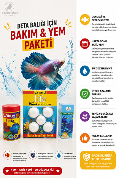 ozzipetshop Beta Balığı Için Bakım Ve Yem Paketi ( Yem -tatil Yemi -su Düzenl...