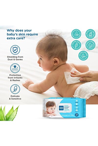 mee mee Wet Wipes for Baby Skin with Aloe Vera | Prevents Rashes | Paraben-Free, Fragrance-Free, pH-Balanced, Hypoallergenic