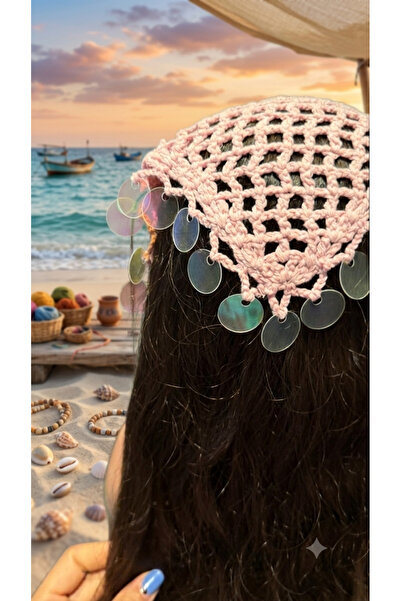 Merishe Jewerly باندانا كروشيه للأطفال بنمط قلب مزين بالترتر باللون الوردي مح...