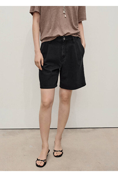 MANGO Woman Plissierte Denim-Bermudashorts