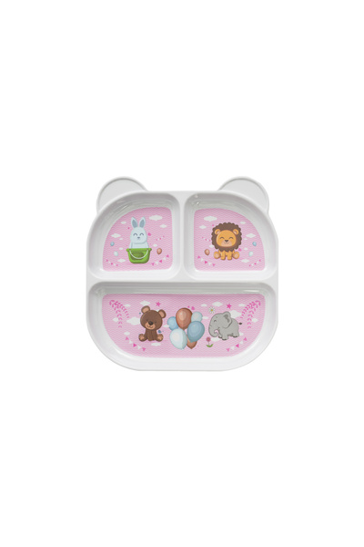 Fıtıfıtı Matt Cat Desenli ve Bölmeli Pembe Mama Tabağı- Melamin Tabak- Mama kabı