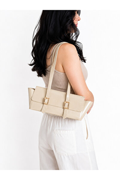 JUST WOMAN Women's Beige Day and Night Event Shoulder Soft Faux Leather Bag