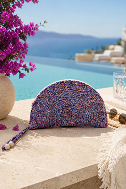 Ludira Fabrik İp Mor Desenli Clutch El Çantası