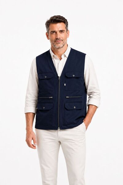 NACAR STYLİSH Erkek Baba V Yaka Model Çok Cepli Avcı Yeleği Mevsimlik Outdoor...