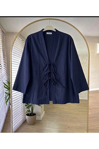 Bahar Altundemir Kadın Önü Bağlamalı Kimono Poplin Tunik Gömlek Tesettür Laci...