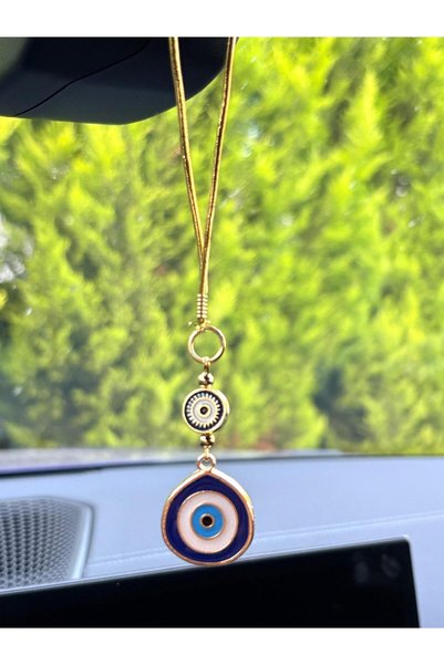 Azrua Gilded Navy Blue Round Metal Car Mirror Ornament Car Charm Bag Accessory