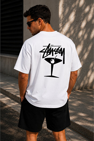 THE RULE Unisex Stüssy Martini Printed Oversize 100% Cotton Wide Cut Textured...