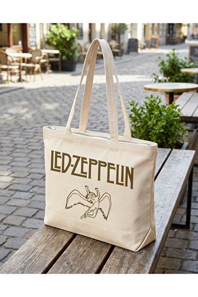 buzagi tasarım ürünleri Led Zeppelin Zippered Lined Gusseted Canvas Bag 35 X ...