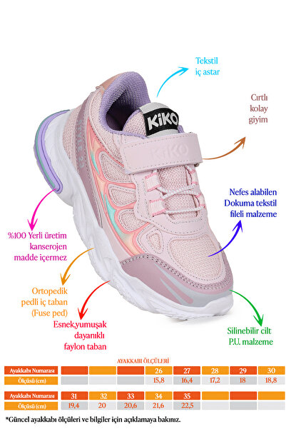 Kiko Kids Style Faylon Taban Günlük Cırtlı Kız Çocuk Spor Ayakkabı