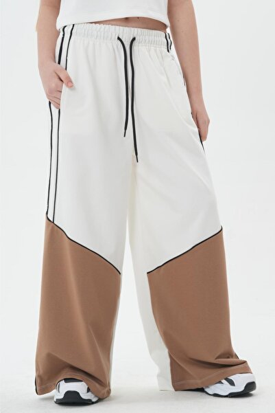 HayKids Pantaloni de trening Palazzo pentru fete, maro crem wide-leg șnur în ...